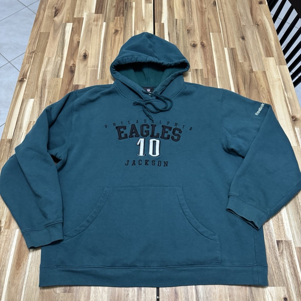 Philadelphia Eagles Hoodie Mens L Green Reebok Desean Jackson Embroidered Y2K
